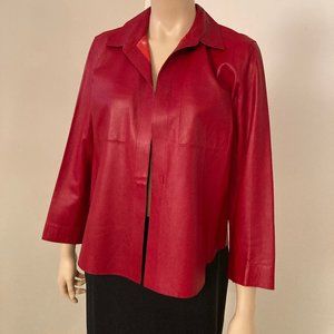 DKNY, Red Leather Jacket, Size 12, Hook And Eye Closure